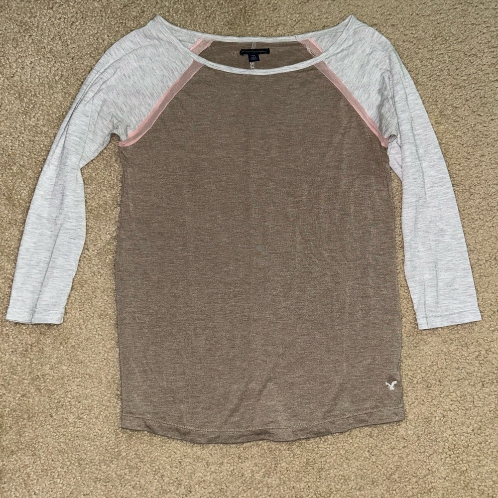American Eagle Outfitters Brown and Gray Long Sleeve Tee